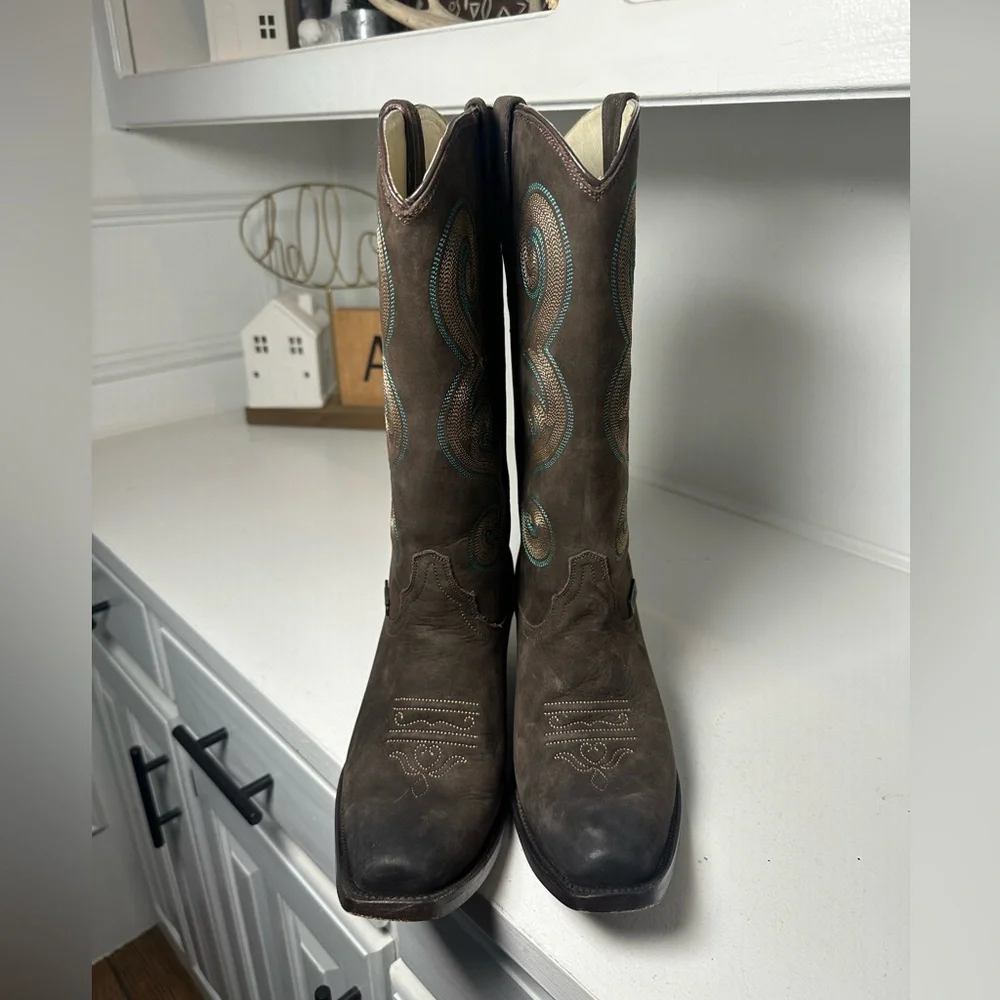Rudel Women’s Brown Western Cowboy Boots Size 8.5 Embroidered Shaft Suede Mexico - Picture 2 of 10